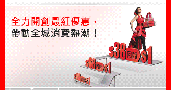 1.	全力開創最紅優惠，帶動全城消費熱潮！

2.	加德士全年優惠
高達6%簽賬回贈及雙倍獎賞積分


3.	滋味共嘗  飲食優惠
全城35間精選食府，總值高達港幣1,450元飲食優惠券