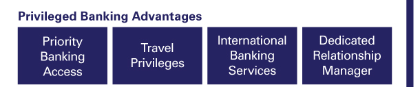 Privileged Banking Advantages 
Priority Banking Access 
Travel Privileges 
International Banking Services 
Dedicated Relationship Manager 