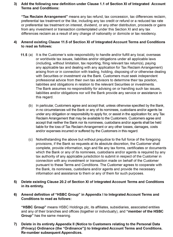 3)	Add the following new definition under Clause 1.1 of Section XI of Integrated 	Account Terms and Conditions:    