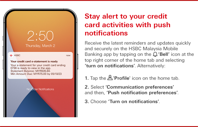 Stay alert to your credit card activities with push notifications