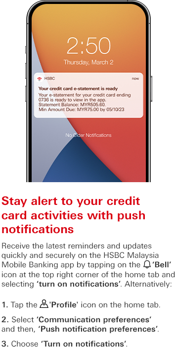 Stay alert to your credit card activities with push notifications