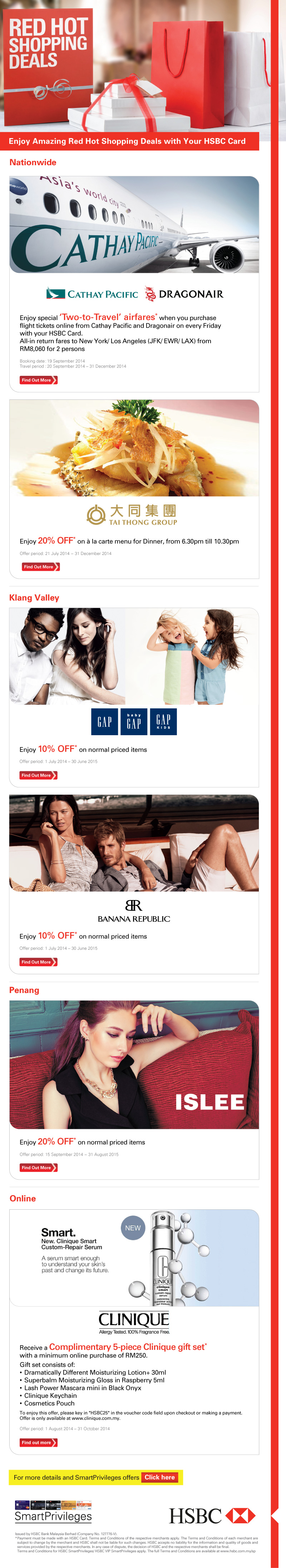 Enjoy up to 20% OFF at Tai Thong, GAP, Banana Republic and many more with your HSBC Card